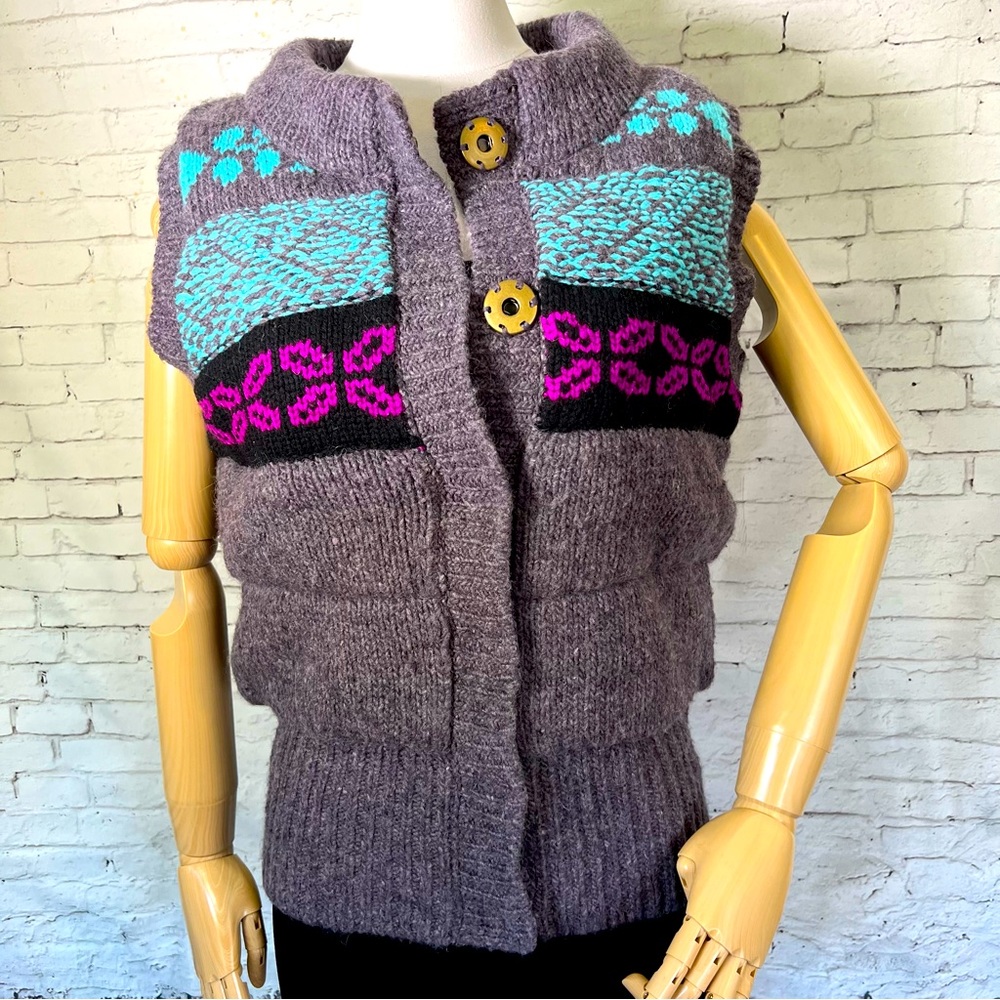 Free People Fair Isle Knit Quilted Vest Sweater Geometric Argyle FITS SMALL EUC